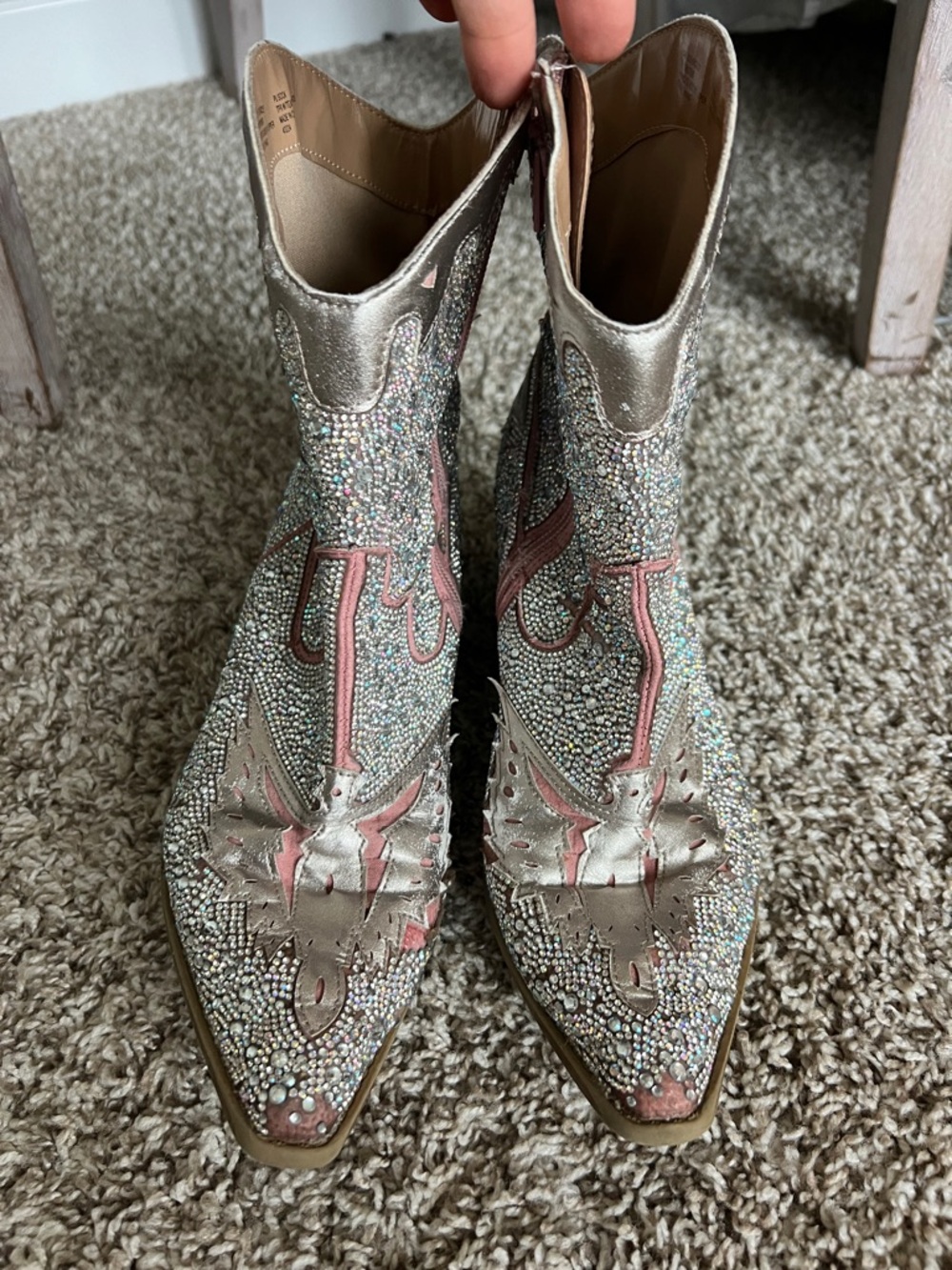Wild Pair Silver Rhinestone Western Ankle Boots - Picture 2 of 15